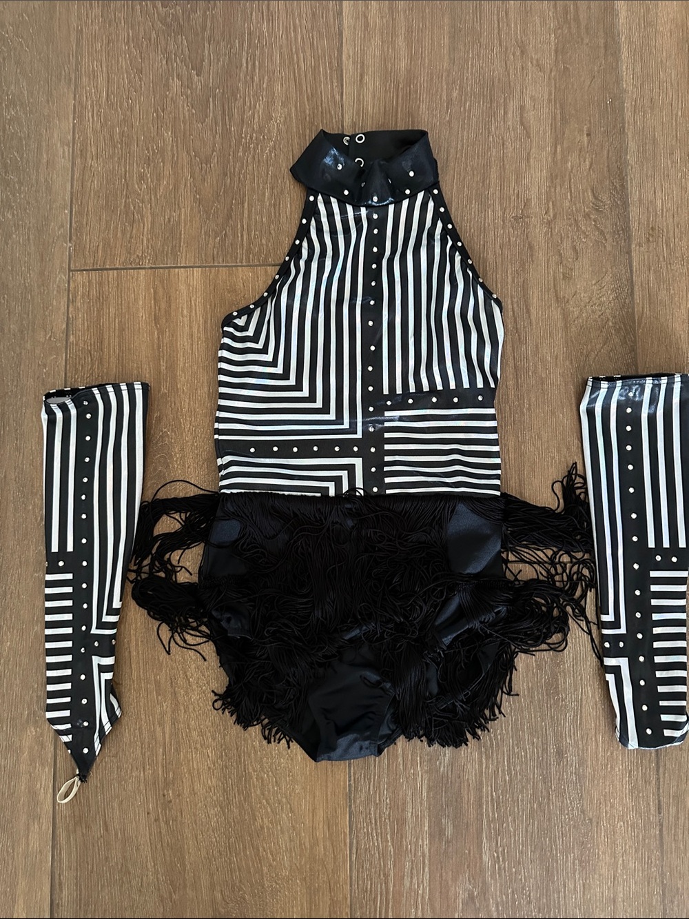 Weissman girls Striped Black & White Kids' Dance /Halloween Costume with Fringe.